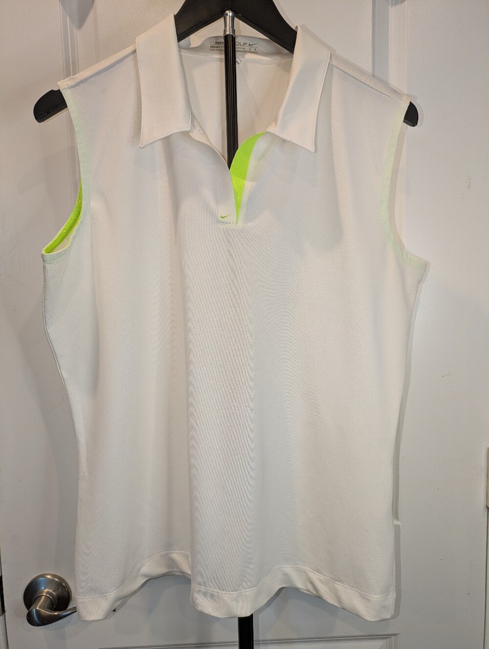 Nike Golf NikeFIT Dry Womens L 12-14 White Volt Sleeveless Polo